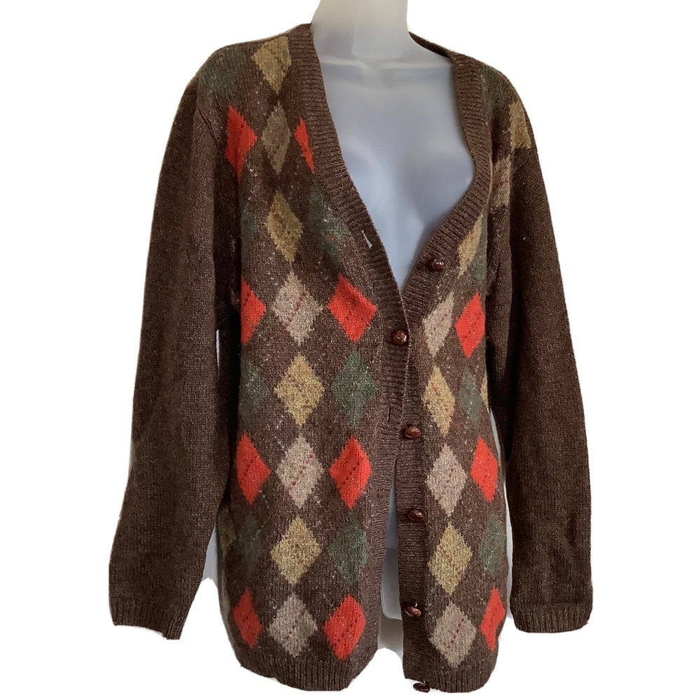 Vintage Gap Sweater Cardigan Diamond 100% Wool Preppy Grandpa Argyle Women's L - Picture 3 of 10